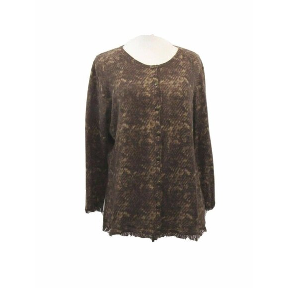 Coldwater Creek Brown Cotton/Cashmere Blend Fringe Light Cardigan M 10 12 - Picture 1 of 6
